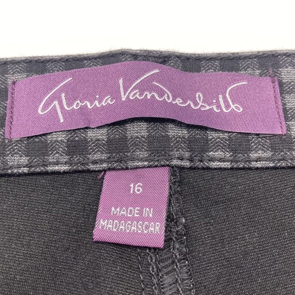 Gloria Vanderbilt Amanda Ponte Jean Pants Women’s 16 Plaid Check Black Gray - Picture 3 of 12